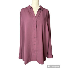 The Limited Women's Tunic Blouse Size 2X in Purple V-neck Roll Tab Sleeves New